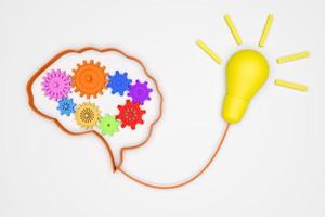 Brain 3D and gears for good idea concept  mechanism to light tube, mechanism to good idea photo