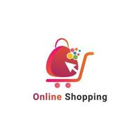 diseño de logotipo de compras en línea con combinación de bolsa y puntero vector