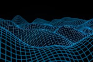 Abstract geometric background with digital landscape or waves . Montain wireframe hologram 3 D rendering photo