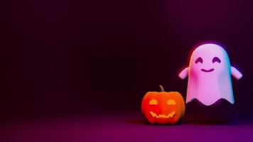 Pumpkin Jack O Lanterns and Ghost on Halloween for background or orther . 3D Rendering photo