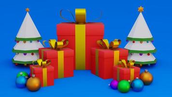 abstract christmas on full color background 3d rendering with many object christmas tree gift box snow man metallic gold ball,holiday christmas new year concept photo