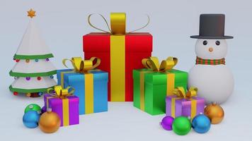 abstract christmas on full color background 3d rendering with many object christmas tree gift box snow man metallic gold ball,holiday christmas new year concept photo