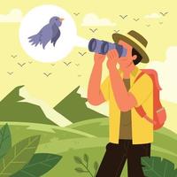 Ornithologist Studying Bird Physical Appearance Concept vector