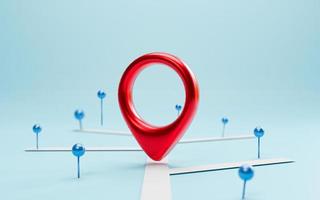 Red Locator and blue location pin on navigator with map for search concept by 3d render. photo