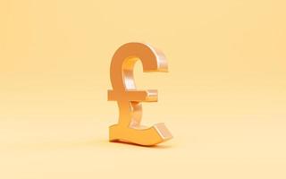 Golden pound sterling sign on yellow background for currency exchange and money transfer concept by 3d render. photo