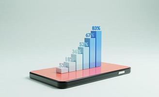 Increasing bar graph colour shading on smartphone for investment trading on stock market and business growth concept by 3d render. photo