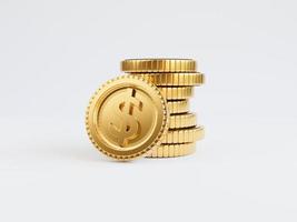 Isolation of US dollar golden coins stacking on white background for investment and deposit saving concept by 3d render. photo