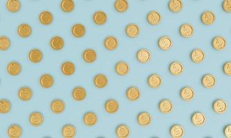 Flat lay or top view of Golden dollar coins pattern on blue background , USD   is the main currency exchange in the world for business and economic concept by 3d render. photo