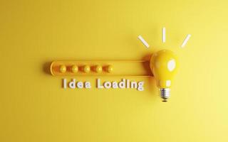 bombilla amarilla con barra de descarga o concepto de negocio de idea de carga y progreso por renderizado 3d. foto