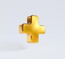 aislamiento del signo más dorado sobre fondo blanco para una mentalidad de pensamiento positivo de beneficio de desarrollo personal y concepto de seguro de salud por representación 3d. foto