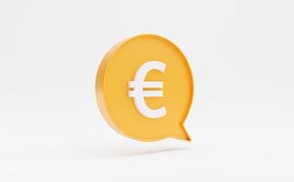 signo de euro blanco dentro del cuadro de mensaje amarillo para el cambio de moneda y el concepto de transferencia de dinero, el euro es el dinero principal de la región de la unión europea por 3d render. foto