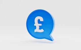 Isolated of White pound sterling sign inside of blue text message on white background for currency exchange and money transfer concept by 3d render. photo