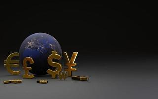 World with international currency sign include dollar euro yen yuan pound sterling for money transfer and trade forex concept ,Element of this image from NASA and 3d render.