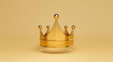 corona dorada sobre fondo amarillo para el concepto del tesoro del rey por 3d render. foto
