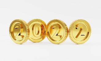 Isolate of 2022 year on golden coins on white background for preparation new year and make money concept by 3d render. photo