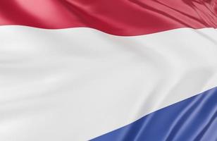 hermosa ola de la bandera holandesa de cerca en el fondo de la pancarta con espacio de copia, modelo 3d e ilustración. foto