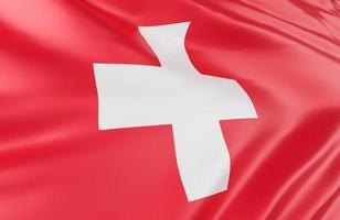 Beautiful Switzerland Flag Wave Close Up on banner background with copy space.,3d model and illustration. photo