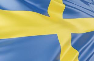 Beautiful Sweden Flag Wave Close Up on banner background with copy space.,3d model and illustration. photo