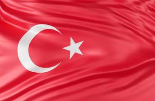 Beautiful Turkey Flag Wave Close Up on banner background with copy space.,3d model and illustration. photo