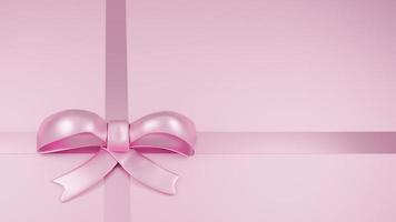 Realistic Pink ribbon and bow on pink pastel background.,3d model and illustration. photo
