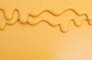 gotas de líquido cremoso de queso, queso derretido sobre fondo amarillo, modelo 3d e ilustración. foto