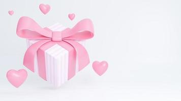 Happy valentine day banner with gift box and hearts 3d objects on pink background.,3d model and illustration. photo