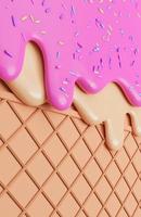 Strawberry and Vanilla Ice Cream Melted with Sprinkles on Wafer Background.,3d model and illustration. photo