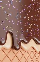 Chocolate and Vanilla Ice Cream Melted with Sprinkles on Wafer Background.,3d model and illustration. photo