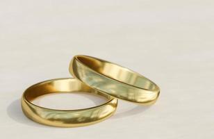 Golden wedding rings on white background.,3d model and illustration. photo