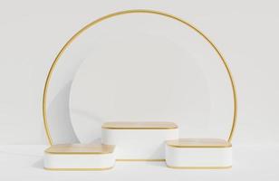 White and Gold podium for product presentation on white wall background luxury style.,3d model and illustration. photo
