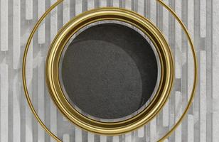 Mock up Black stone plate and Golden arch on white stone wall background.,3d model and illustration. photo