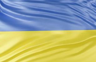 hermosa ola de la bandera de ucrania de cerca en el fondo de la pancarta con espacio de copia, modelo 3d e ilustración. foto