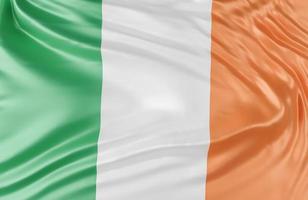 hermosa onda de la bandera de irlanda de cerca en el fondo de la pancarta con espacio de copia, modelo 3d e ilustración. foto