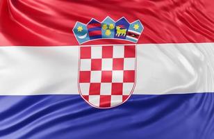 hermosa ola de bandera de croacia de cerca en el fondo de la pancarta con espacio de copia, modelo 3d e ilustración. foto