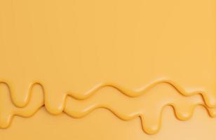 gotas de líquido cremoso de queso, queso derretido sobre fondo amarillo, modelo 3d e ilustración. foto