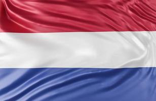 Beautiful Netherlands Flag Wave Close Up on banner background with copy space.,3d model and illustration. photo