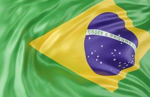 hermosa ola de la bandera de brasil de cerca en el fondo de la pancarta con espacio de copia, modelo 3d e ilustración. foto
