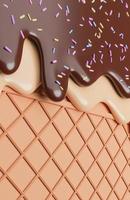 Chocolate and Vanilla Ice Cream Melted with Sprinkles on Wafer Background.,3d model and illustration. photo