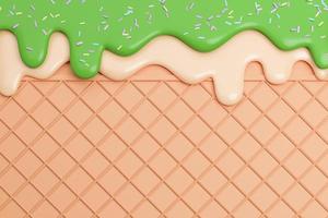 Green tea and Vanilla Ice Cream Melted on Wafer Background.,3d model and illustration. photo
