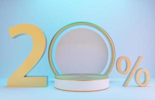 White and Gold podium and text 20 for product presentation and golden arch on white wall with lighting background luxury style.,3d model and illustration. photo