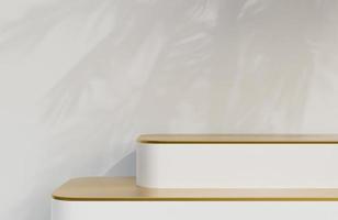 White and Gold podium for product presentation on white wall background luxury style.,3d model and illustration. photo