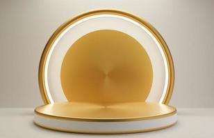 White and Gold podium for product presentation on white wall background luxury style.,3d model and illustration. photo