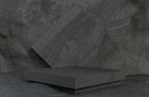 podio cuadrado de piedra negra para la presentación del producto en estilo de lujo de fondo de pared de piedra, modelo 3d e ilustración. foto