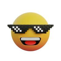 3d illustration laughing face emoticon wearing like a boss glasses photo