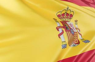 Beautiful Spain Flag Wave Close Up on banner background with copy space.,3d model and illustration. photo