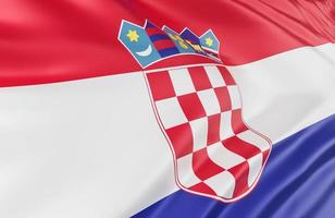 hermosa ola de bandera de croacia de cerca en el fondo de la pancarta con espacio de copia, modelo 3d e ilustración. foto