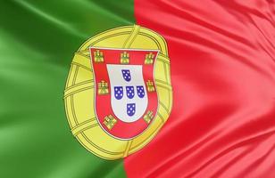 Beautiful Portugal Flag Wave Close Up on banner background with copy space.,3d model and illustration. photo