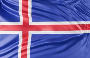 Beautiful Iceland Flag Wave Close Up on banner background with copy space.,3d model and illustration. photo