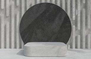 Concrete podium for product presentation and black rock circle on concrete wall background minimal style.,3d model and illustration. photo