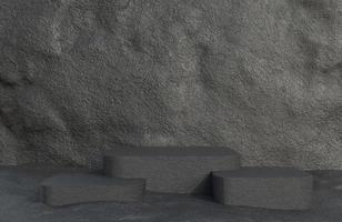 podio de piedra negra para la presentación del producto en estilo de lujo de fondo de pared de piedra, modelo 3d e ilustración.